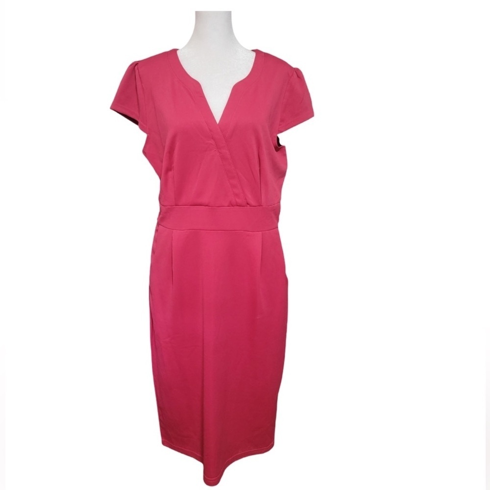 Pink V-Neck Cap Sleeve Midi Dress Large Valentine’s Day